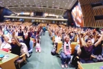 international yoga day logo, Indoor Yoga Session at UN General Assembly, international day of yoga 2019 indoor yoga session held at un general assembly, Rajnath singh